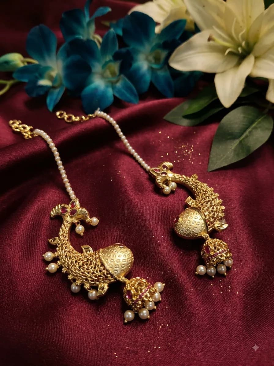 Fish Motif Ear Cuffs with Pearl Chain by Maitryee