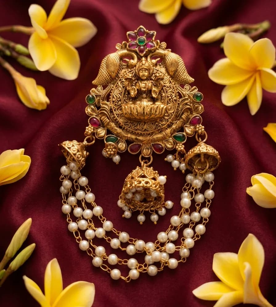 Lakshmi Temple Pearl Hair Accessory by Maitryee