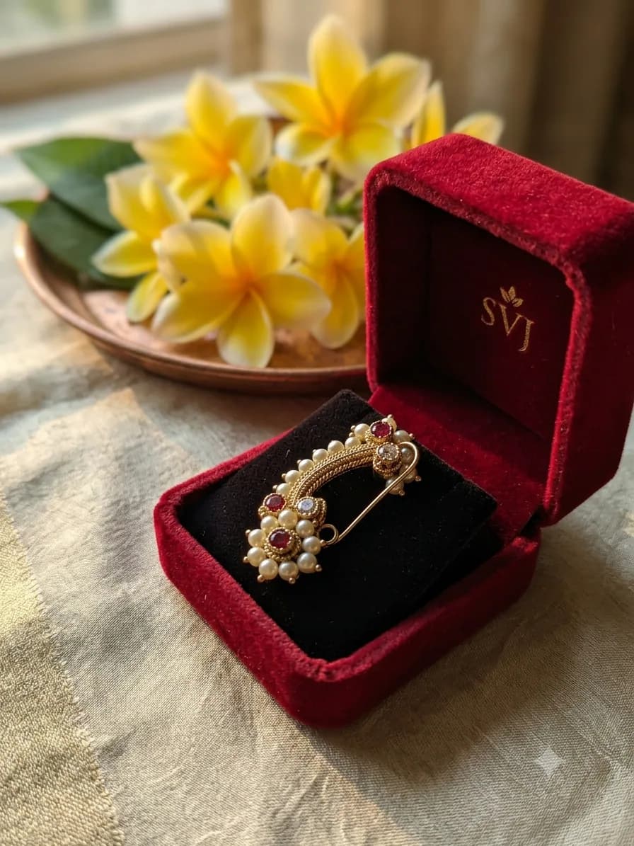 Pearl & Ruby-Tone Traditional Bridal Nath by Maitryee