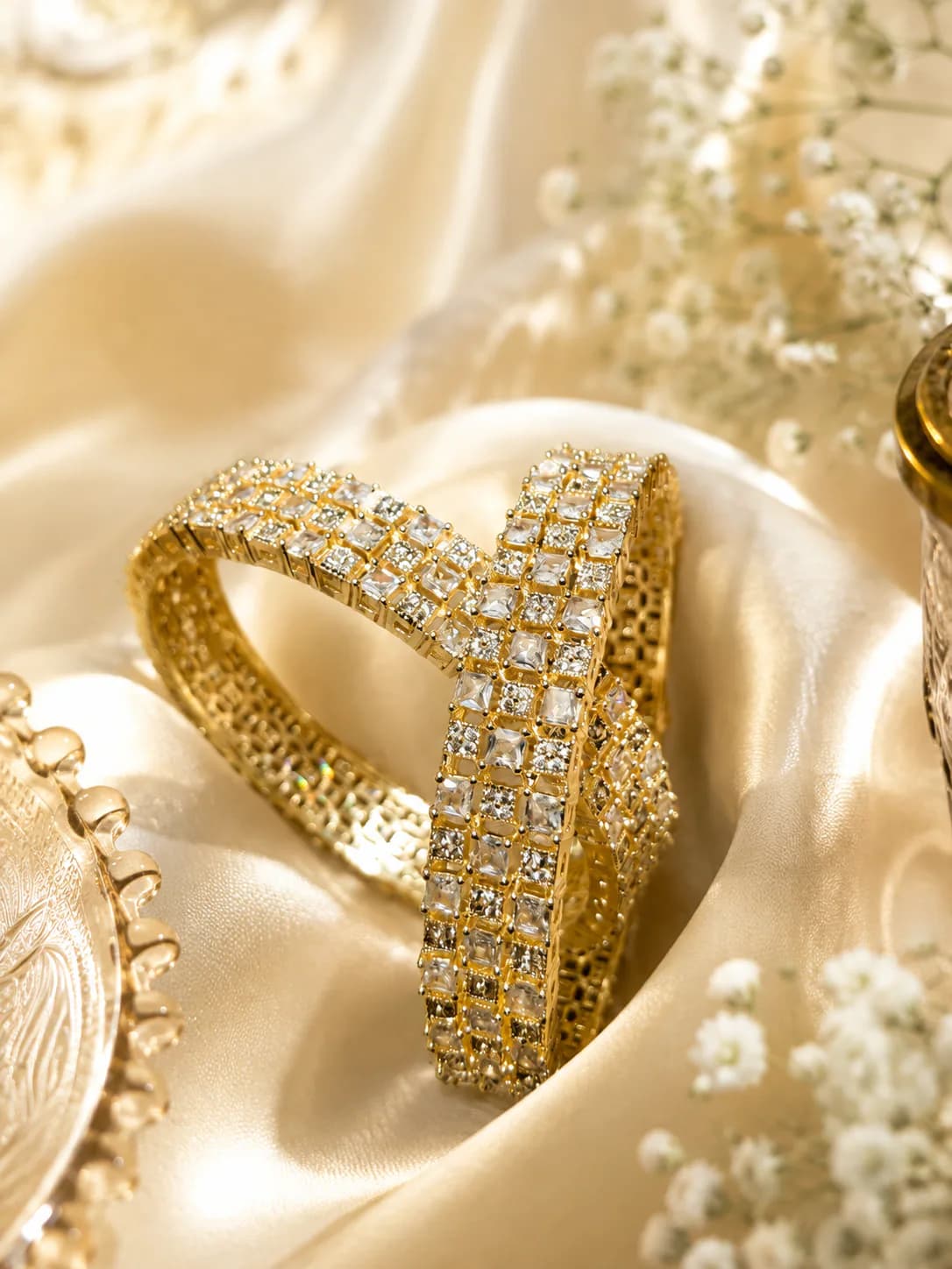 Polished Gold clear AD stone bangles by Maitryee