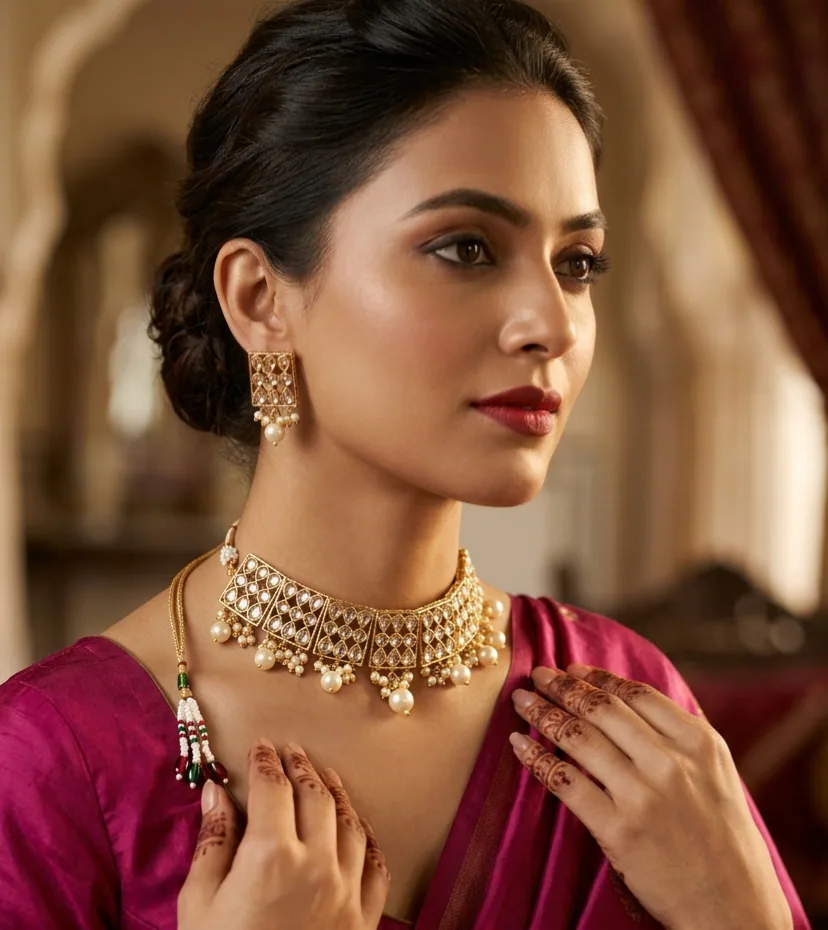 Royal Kundan Pearl Choker Set by Maitryee