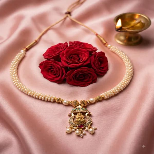 Traditional Lakshmi Temple Pearl Choker Necklace by Maitryee