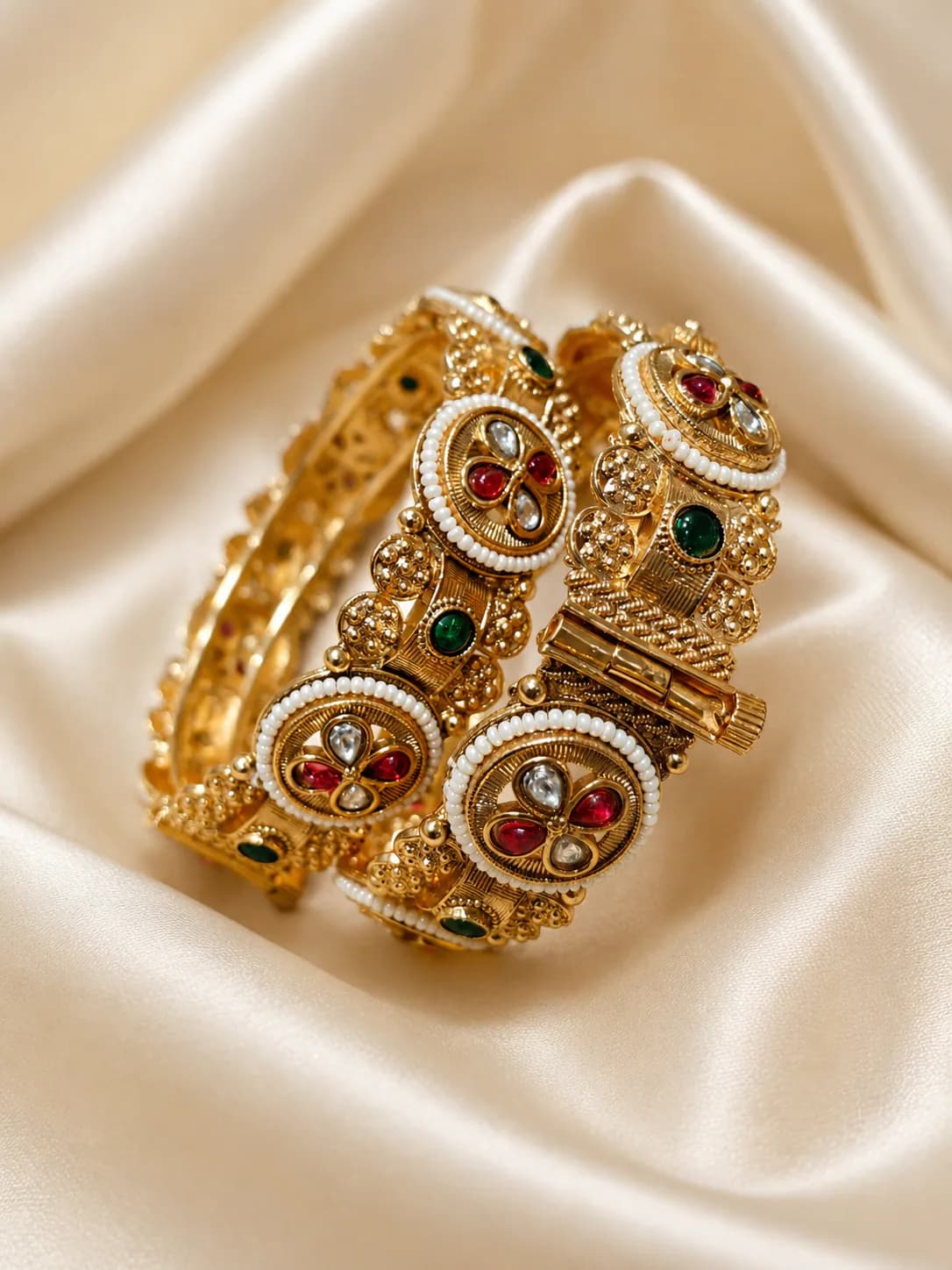 Antique Gold-tone ornate stone Kangan by Maitryee