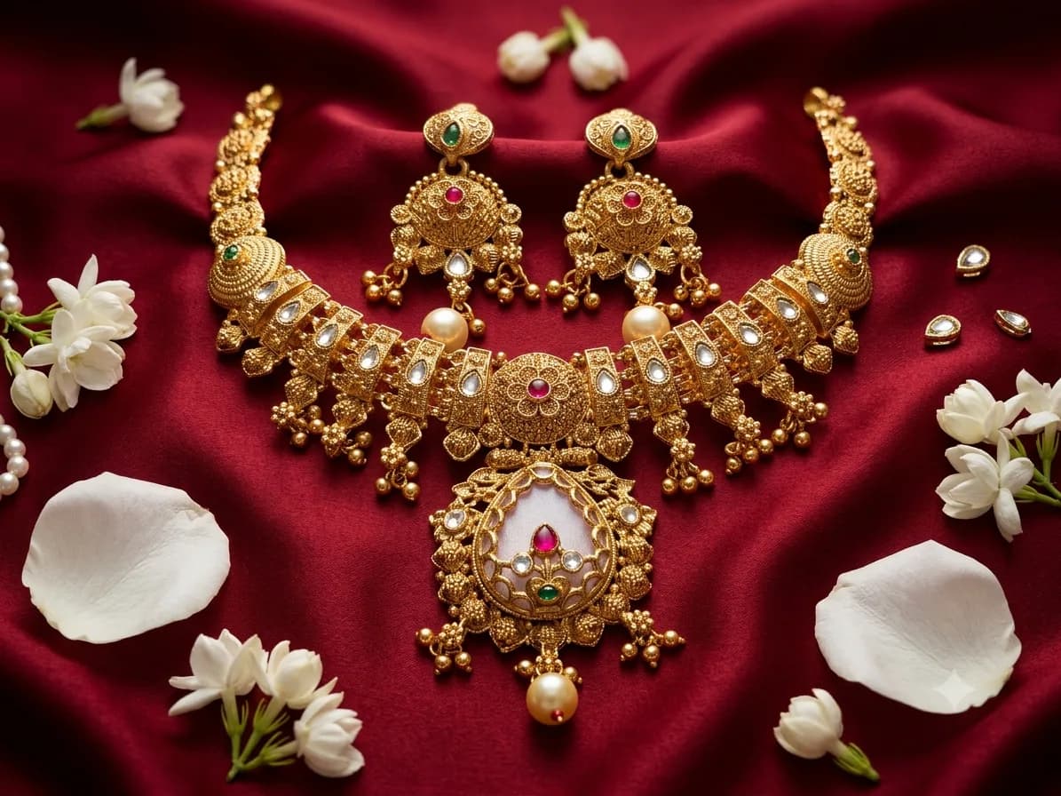 Antique Gold-Tone Kundan-Style Necklace & Earring Set. by Maitryee