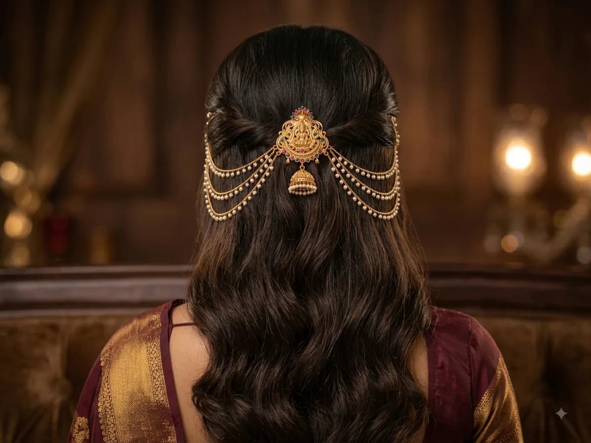 Traditional Gold-Tone Laxmi Hair Jhumka Passa / Bridal Hair Chain by Maitryee