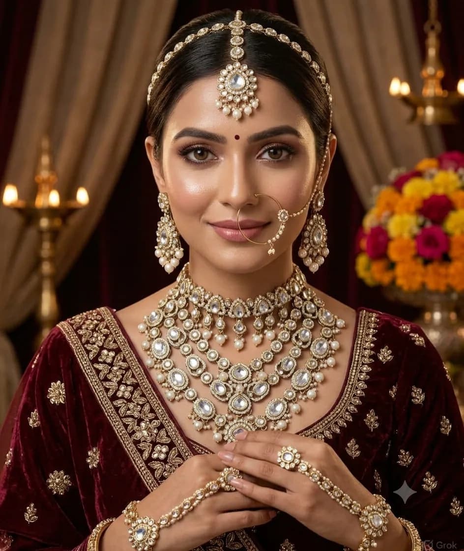 Royal Pearl & CZ Stone Bridal Fashion Jewellery Set by Maitryee
