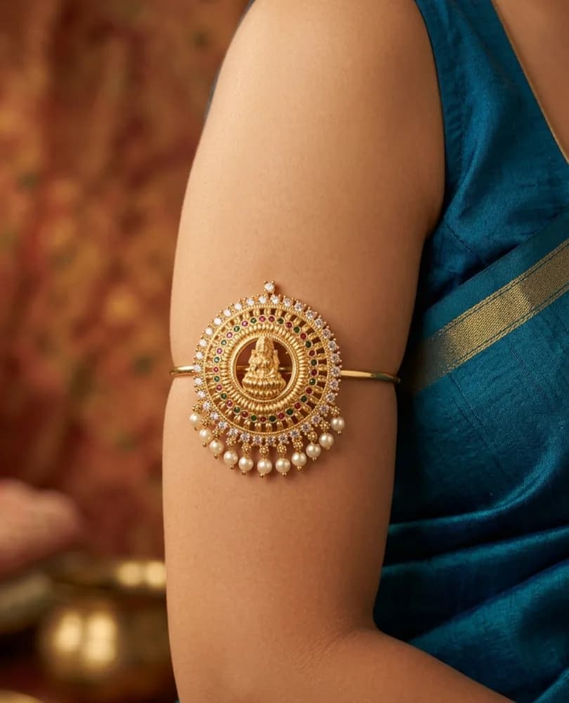 Traditional Gold-Tone Floral Bajubandh Armlet by Maitryee