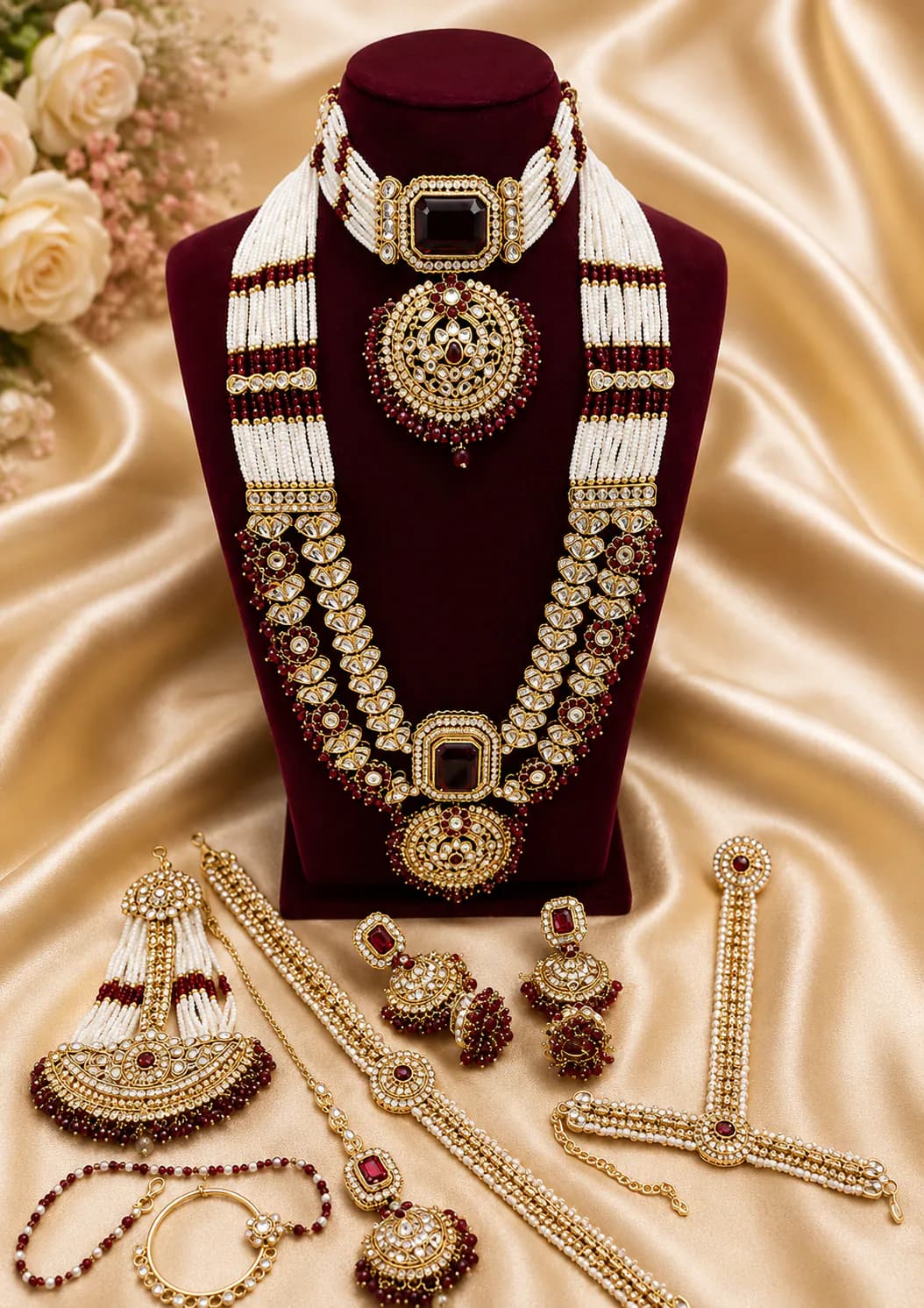 Royal Bridal Kundan Pearl Necklace Set by Maitryee