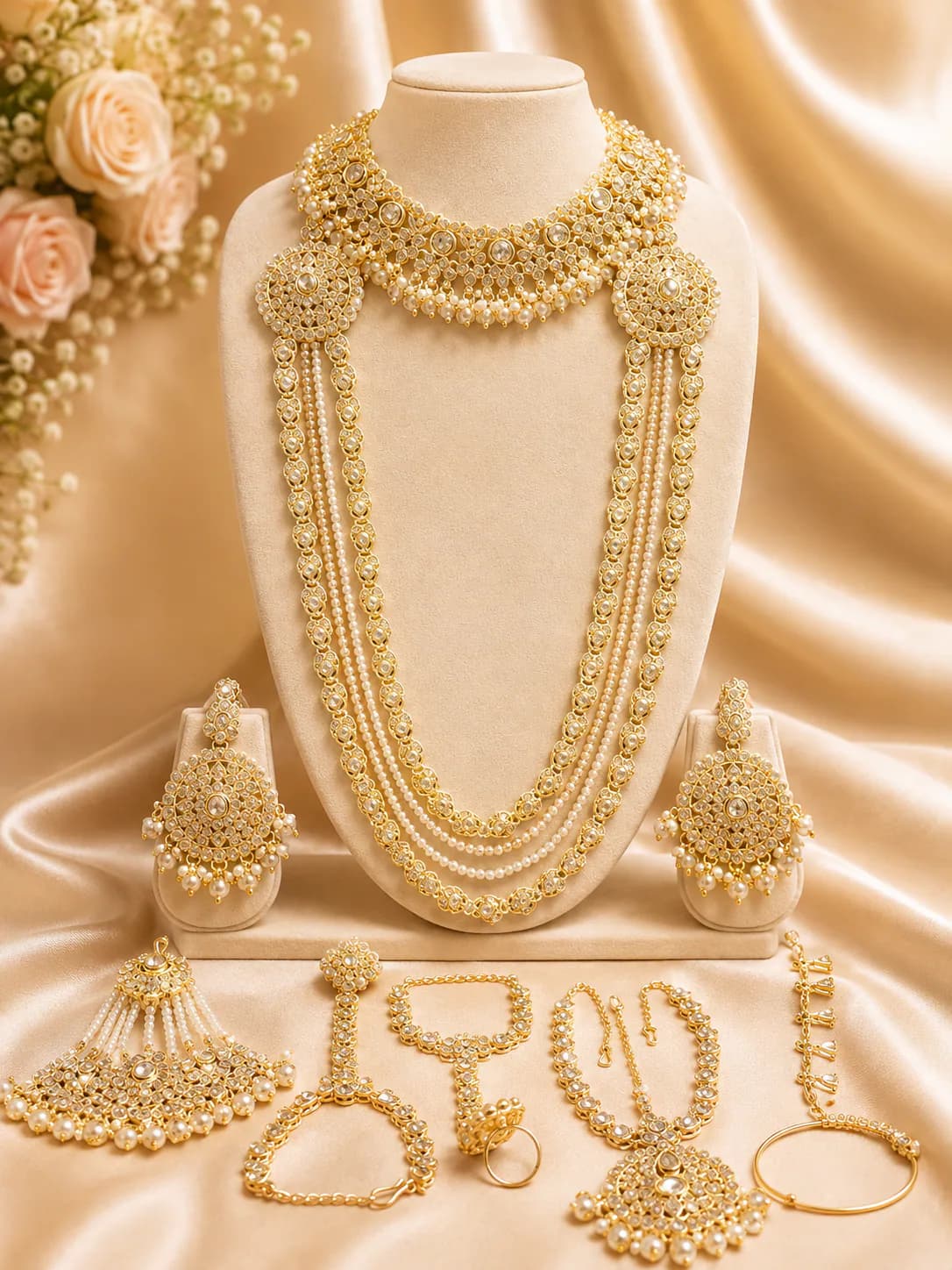 Royal Pearl & Crystal Bridal Necklace Set by Maitryee