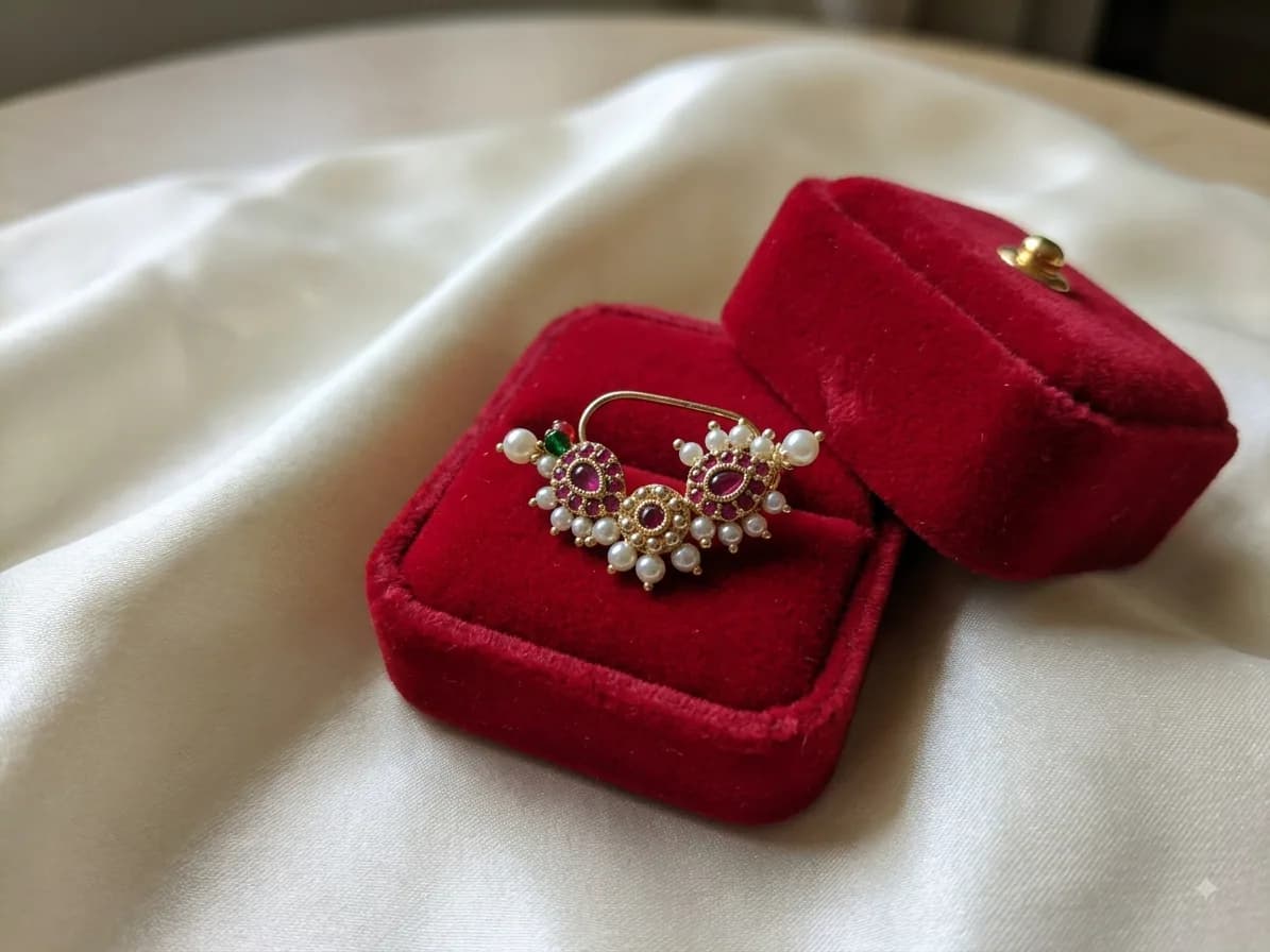 Pearl & Ruby Floral Nath by Maitryee
