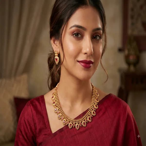 Ruby Drop Gold-Tone Necklace & Earring Set by Maitryee