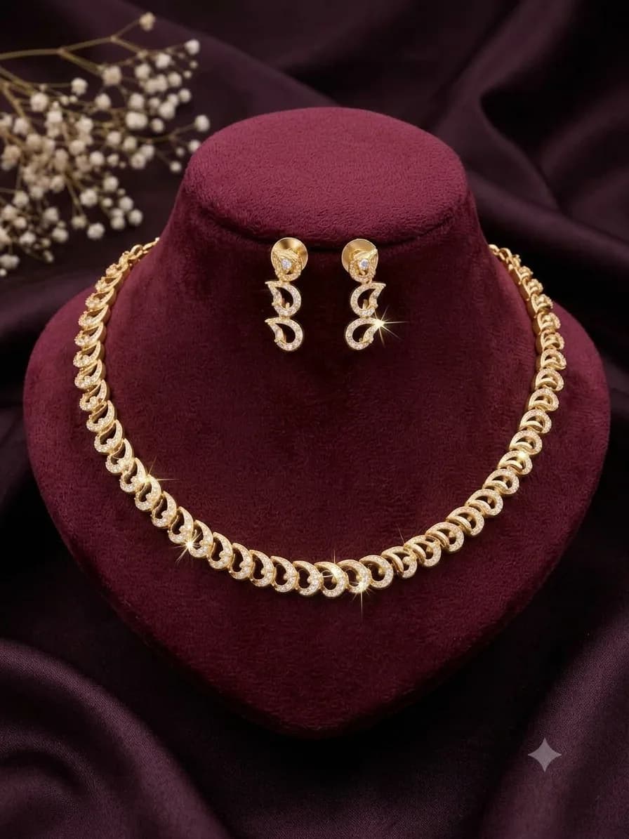 Elegant CZ Link Necklace & Earrings Set by Maitryee