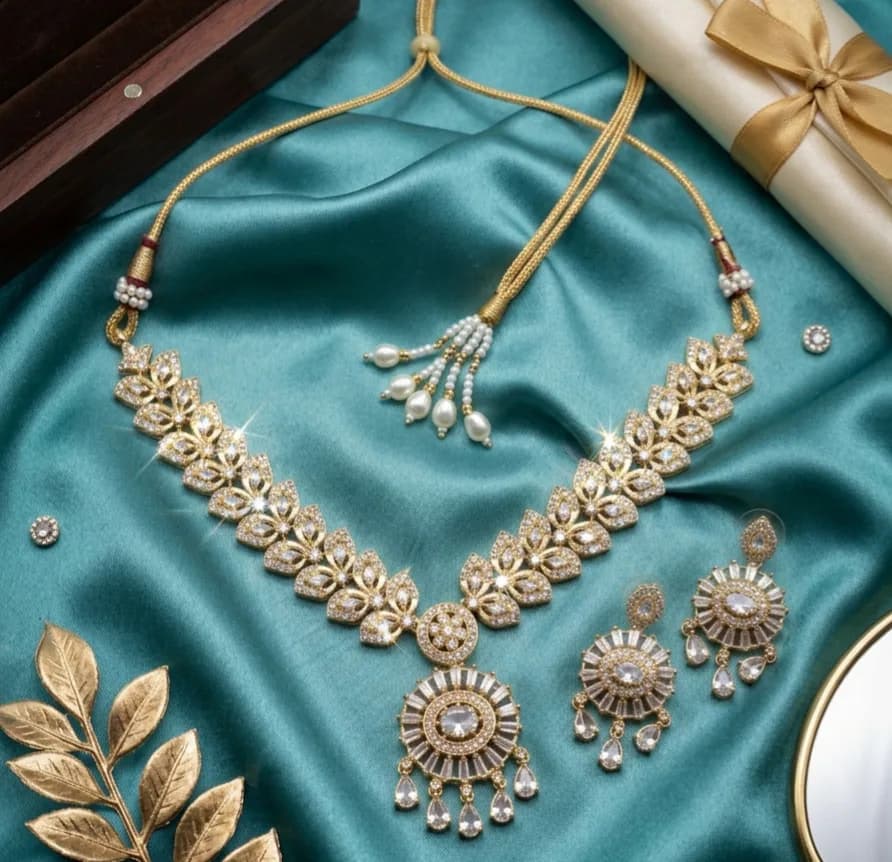 Elegant AD Floral Necklace Set by Maitryee