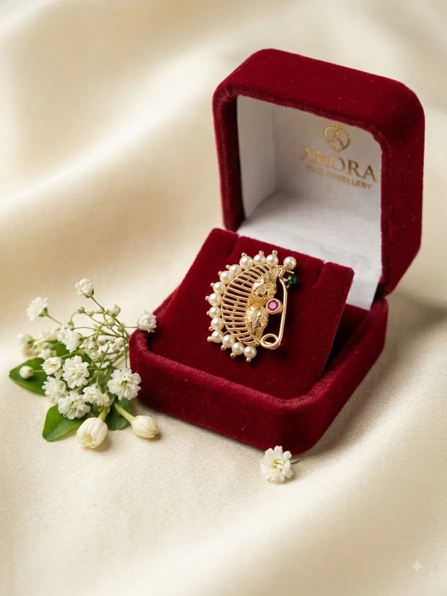 Royal Pearl Jadau Nose Pin by Maitryee