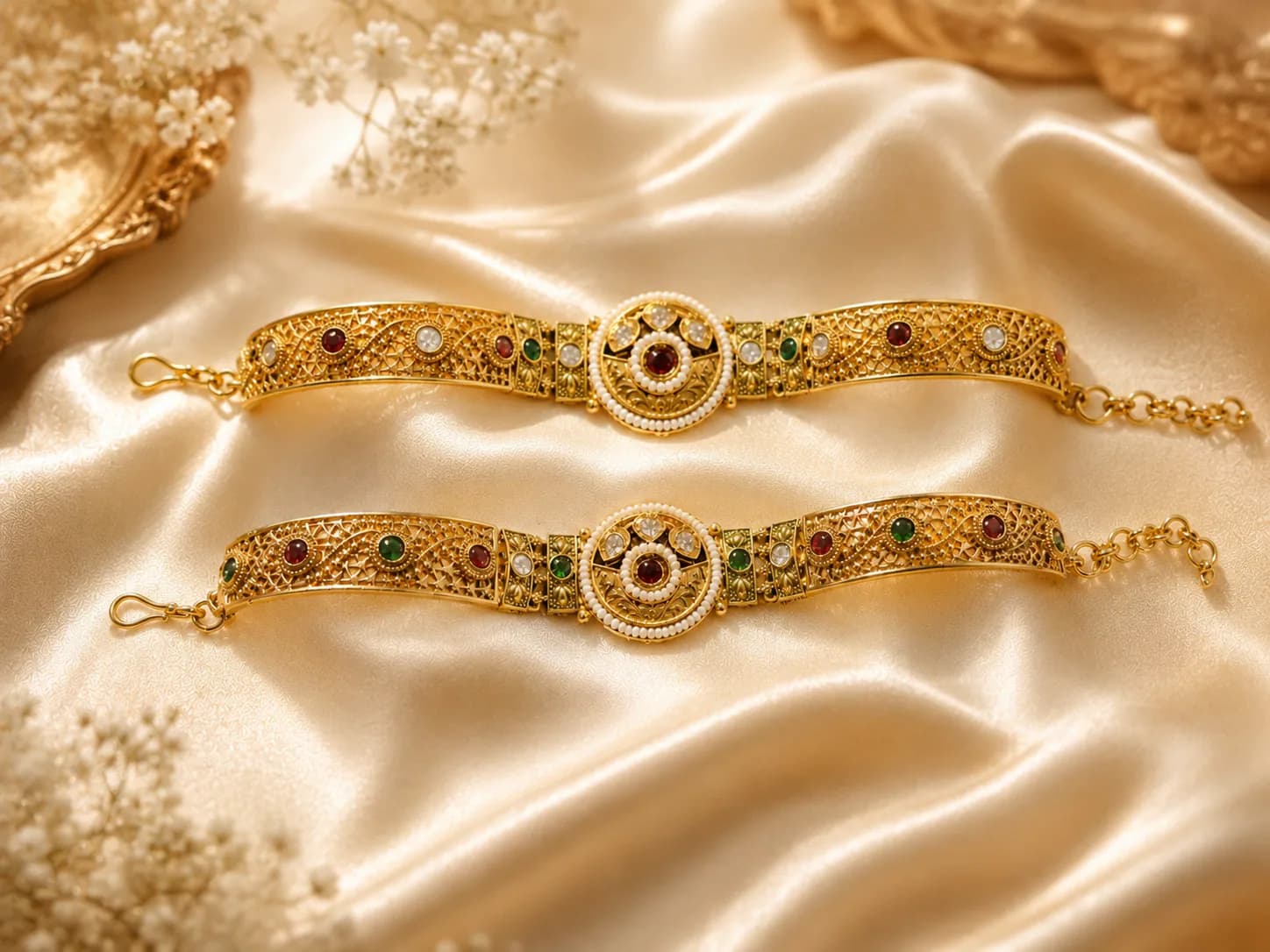 Elegant Gold-tone filigree bracelets by Maitryee