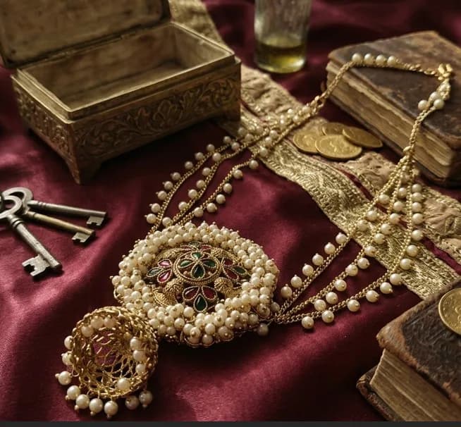 Traditional Bridal Hair Ornament with Pearl Chains by Maitryee