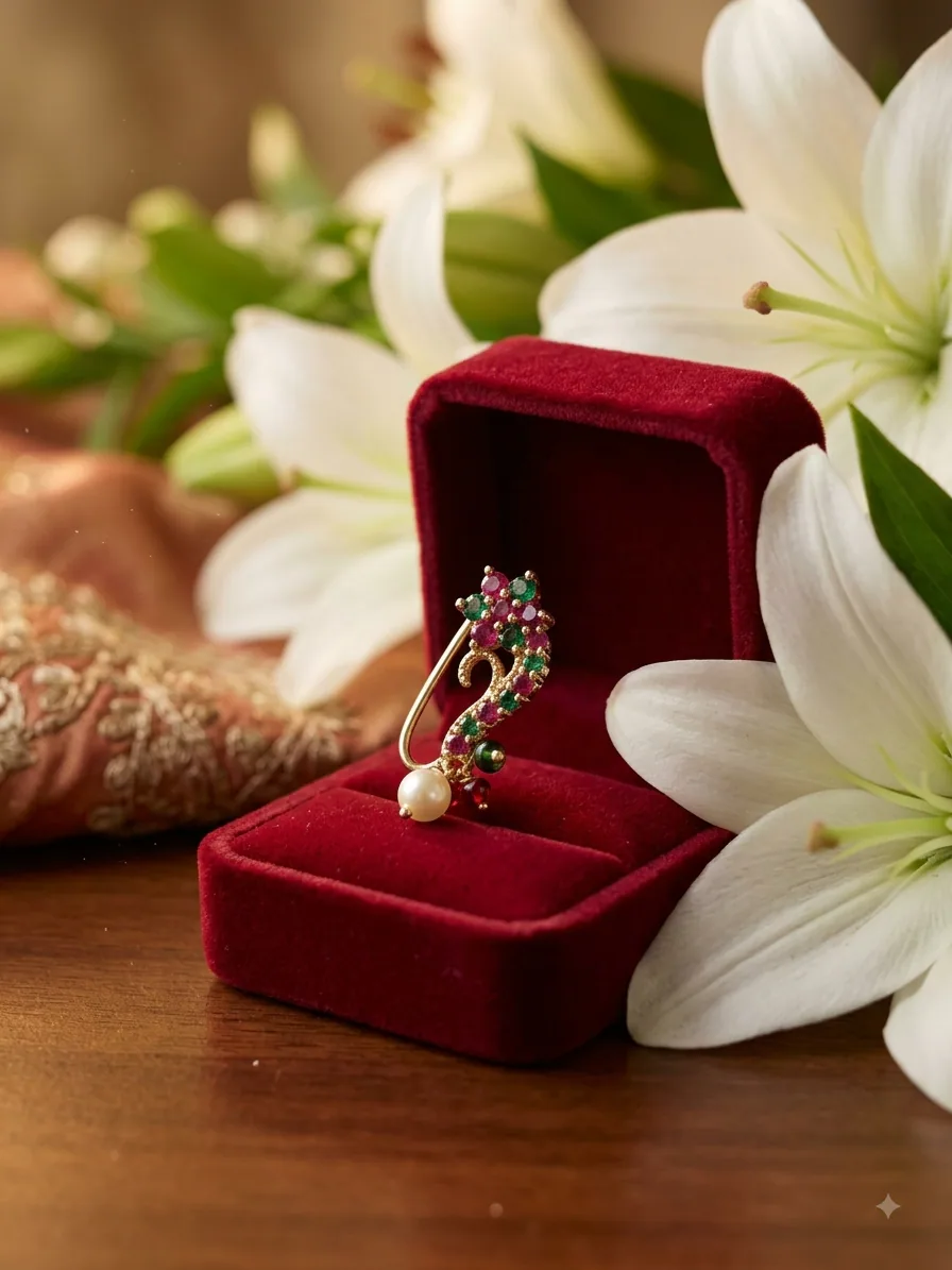 Floral Emerald & Ruby Pearl Nath by Maitryee