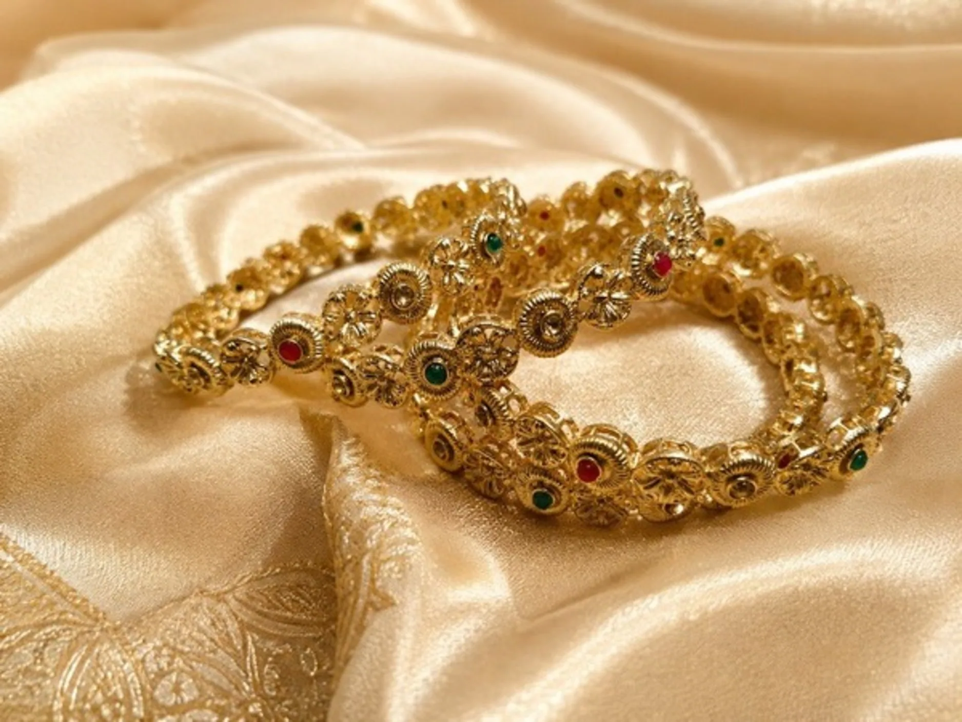 Traditional Gold-tone Stone designer bangles by Maitryee