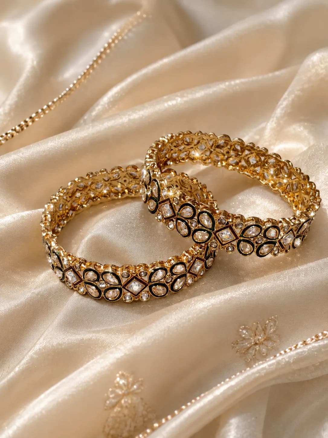 Polished Gold-tone floral stone bangles by Maitryee