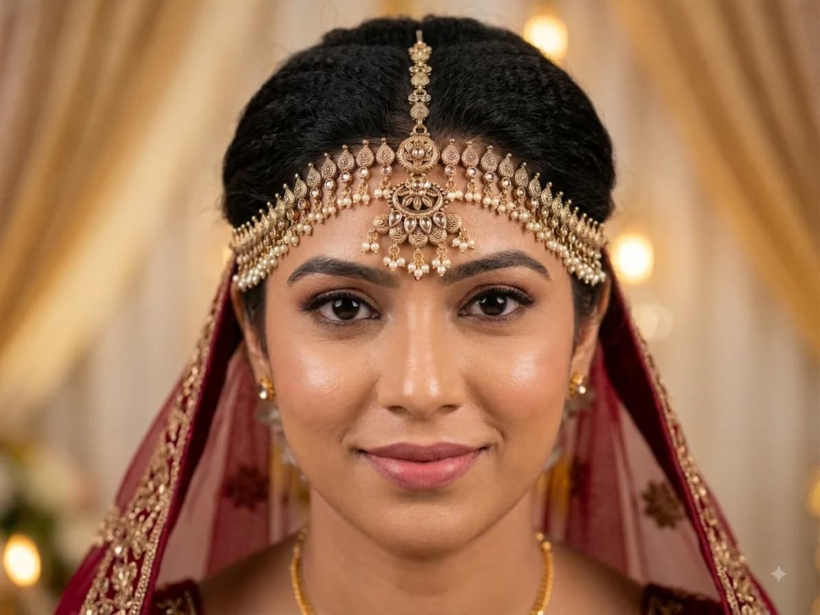 Traditional Bridal Mathapatti with Maang Tikka by Maitryee