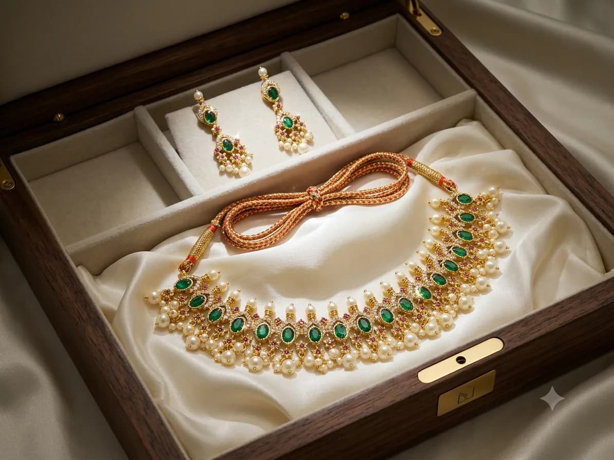 Emerald Pearl Necklace Set by Maitryee