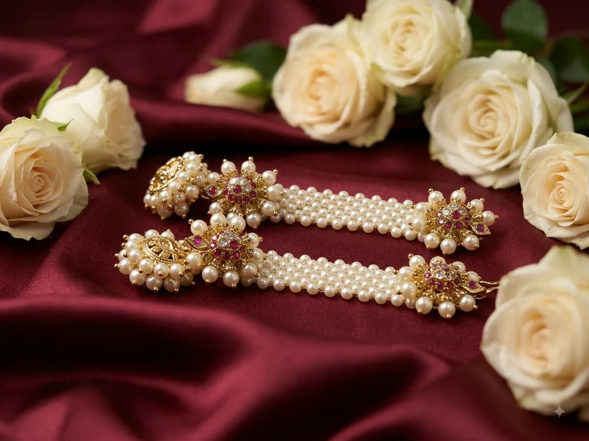 Gold-Tone Pearl Bridal Ear Chain by Maitryee