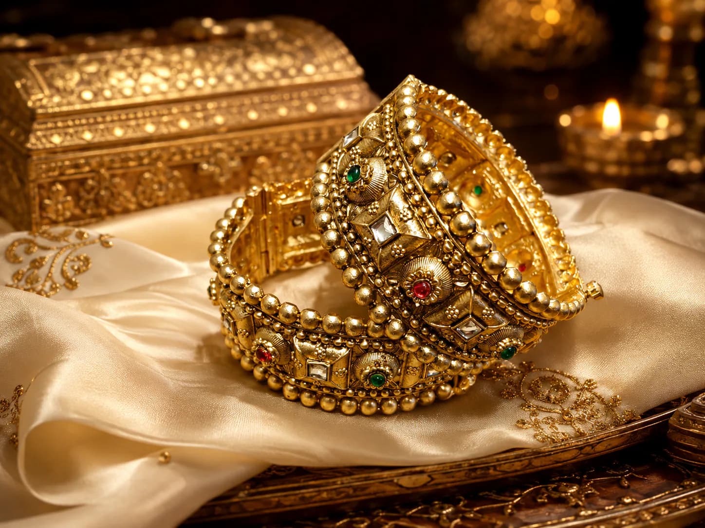 Antique Gold-tone traditional stone Kangan by Maitryee